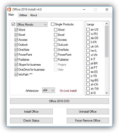 office 2016 install options