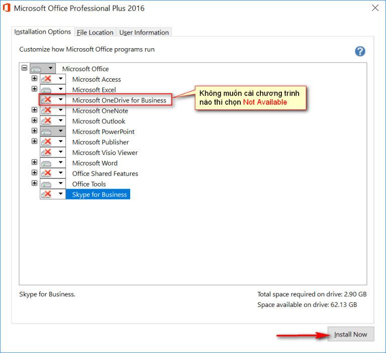 office 2016 install options